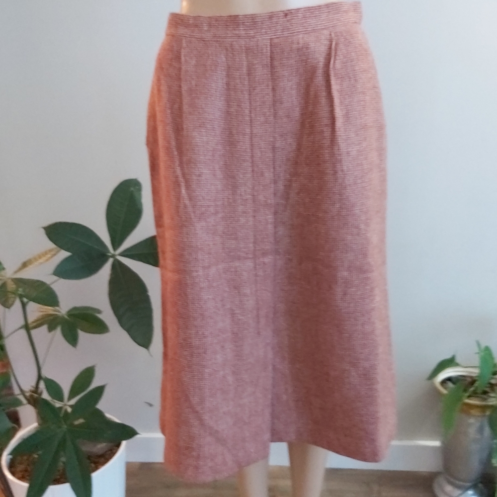 Vintage Dodtex wool knit midi skirt front slit lined rust red